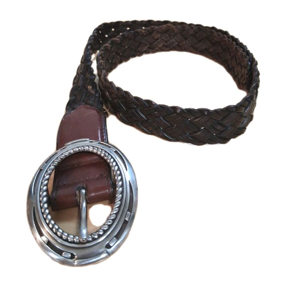 Ariat Size 30 Braided Genuine Leather Belt Silver Tone Western Oval Buckle